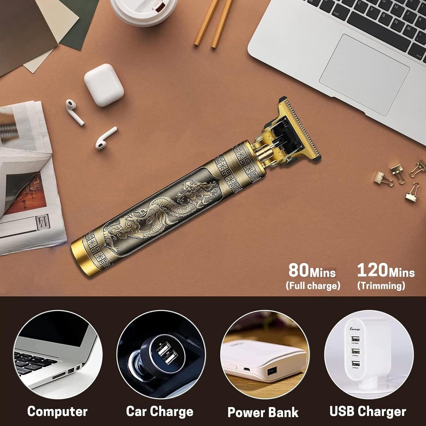 NOVAFace, Head and Body - All-in-one Trimmer for Men Self Sharpening Stainless Steel Blades, No Oil Needed, 60 Mins Run Time